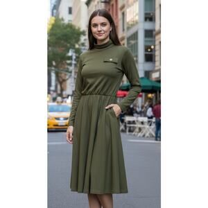 Vintage 80's Impromptu knit olive green midi dress